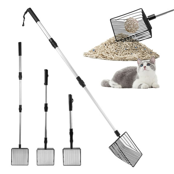 Metal Cat Litter Scoop with 42"Long Handle, Expandable Chicken Poop Scooper with Deep Shovel, Heavy Duty Non-Stick Litter Scooper for Kitten Kitty Cat Chicken