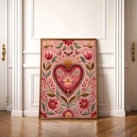 Mexican Folk Heart Corazon Sagrado Valentines Gift Wall Art Decor Unframed Paper Print