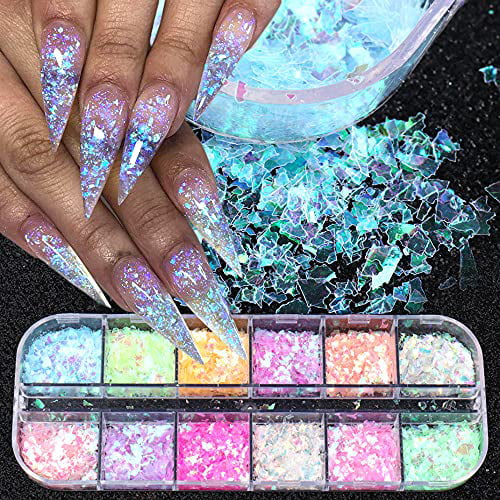 12 Colors Nail Art Glitter Sequins, Irregular Colorful Mermaid Nail Flakes  Confetti Sticker Manicure Nail Art Supplies for Face Hand Body Eyes Make-up  Decorations, Women Party DIY Beauty Acc 