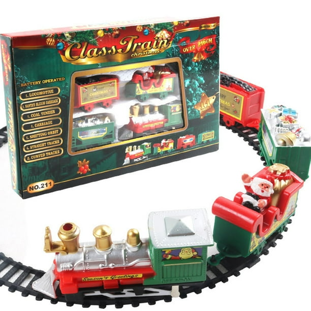 Juego De Tren Eléctrico De Navidad Para Niños Juego De Tren De Ferrocarril Eléctrico A Batería Fiesta De Tren De Papá Noel Inicio Decoración De Árbol De Navidad matsuzay HA038080-00