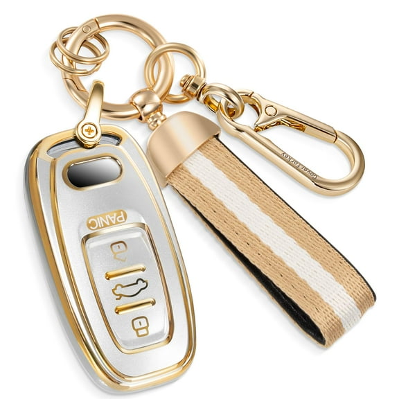 for Audi Key Fob Cover with Nylon Webbing Keychain, Fashionable Matte Metallic Soft Case for for Audi A3-A8 Q5 Q8 R8 RS4-RS7 S4-S8 SQ5