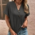 thumbnail image 6 of CENGNIAN No Boundaries Women's V-Neck Tops With Button,Womens Casual Loose Fit Summer Tee,Dressy Soft Tunic Blouse For Ladies,Dark Gray,Size S, 6 of 9