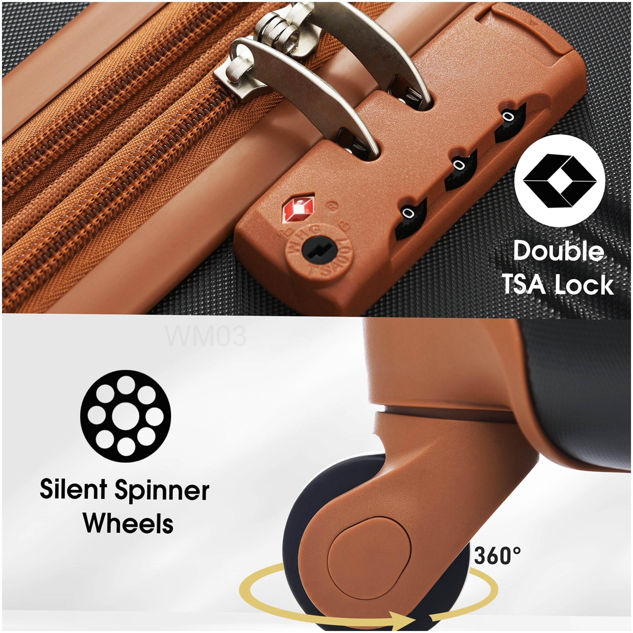 Lightweight ABS Hardshell Suitcase Set with TSA Lock, 20" & 28" Expandable Spinner Luggage in Black/Brown