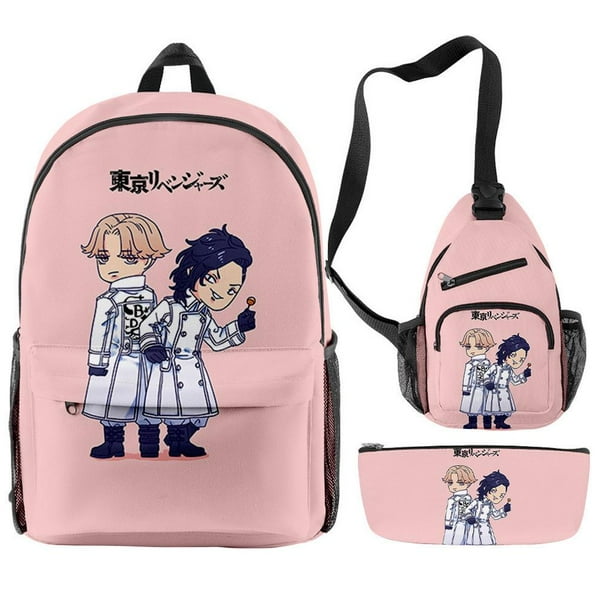 Set de mochilas Tokyo Pink Anime con estampado 3D para niños, 3 unidades
