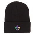 thumbnail image 5 of Mardi Gras Fleur de Lis Embroidered Long Beanie - Black OSFM, 5 of 5