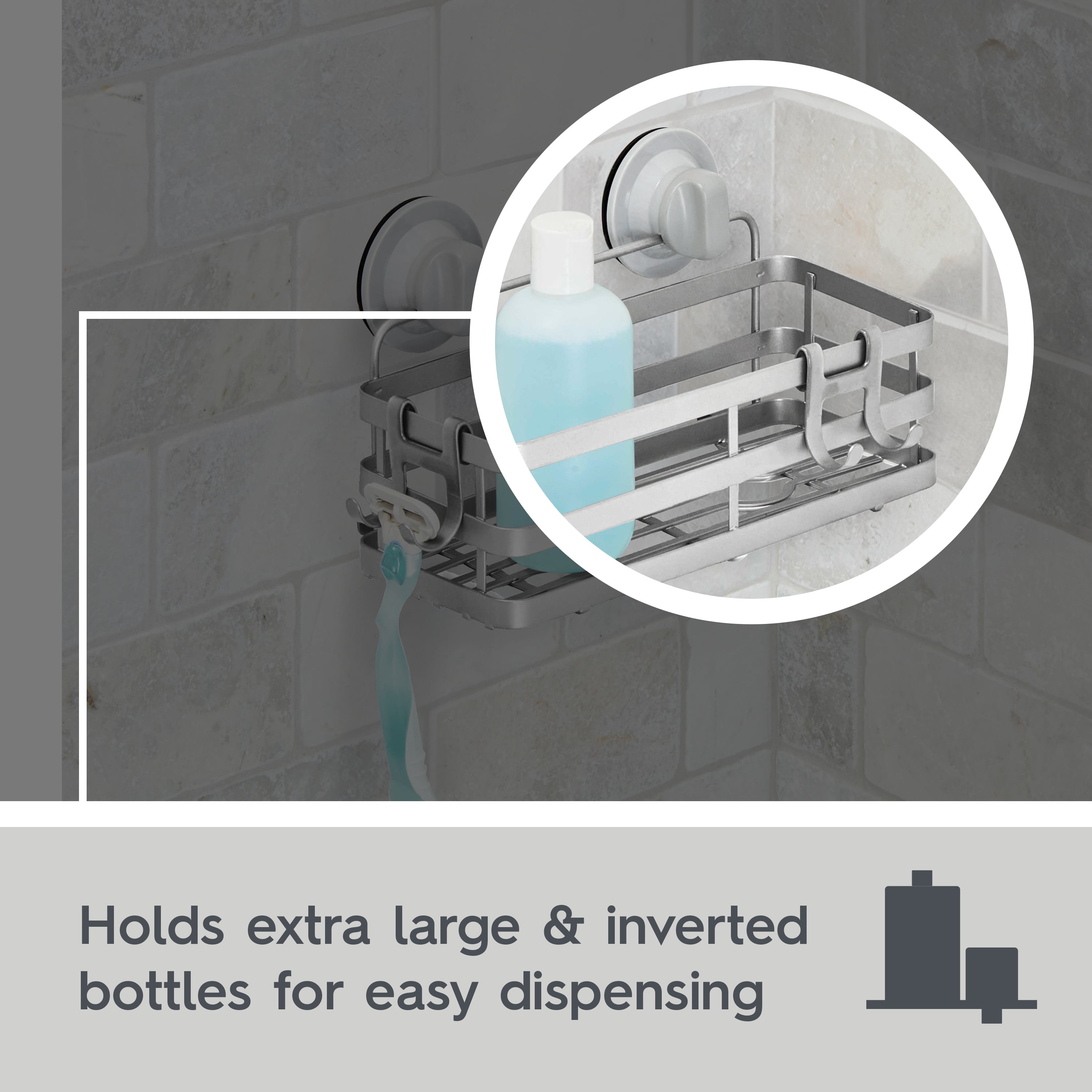 Better Homes & Gardens Adhesive or Suction Mount Shower Storage Basket, Satin Nickel