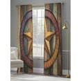 thumbnail image 4 of Retro Star Sheer Curtains 108 inches Long 2 Panels Set Abstract Metal Stars Gradient Circle Wood Grain Sheer Window Curtain Rod Pocket Voile Drapes for Living Room/Bedroom, Each 52" W x 108" L, 4 of 7