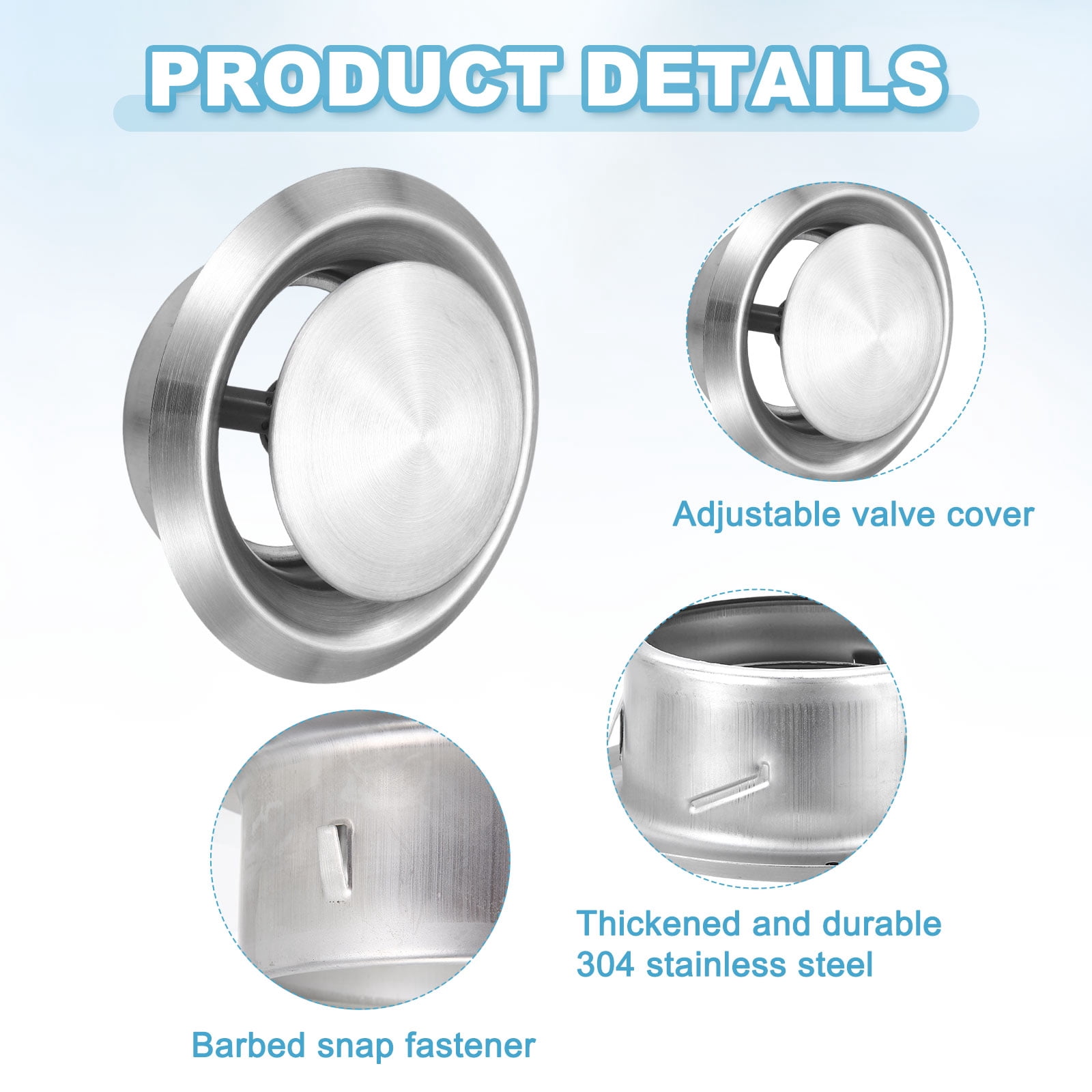 Uxcell 1Set 4 Inch Round Ceiling Diffuser, 304 Stainless Steel Adjustable Wall Air Vent Diffuser Vent Duct Cover Exhaust Supply for Kitchen Bathroom Garage, Silver