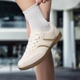 thumbnail image 6 of Men's Two-Tone Stripe Leather Trainer Shoes Retro Gum Sole Versatile Casual Walking Sneakers, 6 of 10