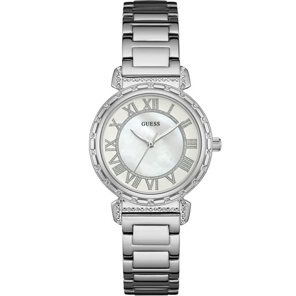 GUESS Women's W0831L1,Dress,Stainless Steel,Silver-Tone,Crystal Accented Bezel,30m WR