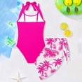 thumbnail image 3 of Girls One Piece Swimsuit with Cover Up Set – Halter Neck Bathing Suit with Tropical Print Skirt, Adjustable Tie Neck, Quick Dry Swimwear for Teen & Youth Size 7-18(Hot Pink/16Y), 3 of 6
