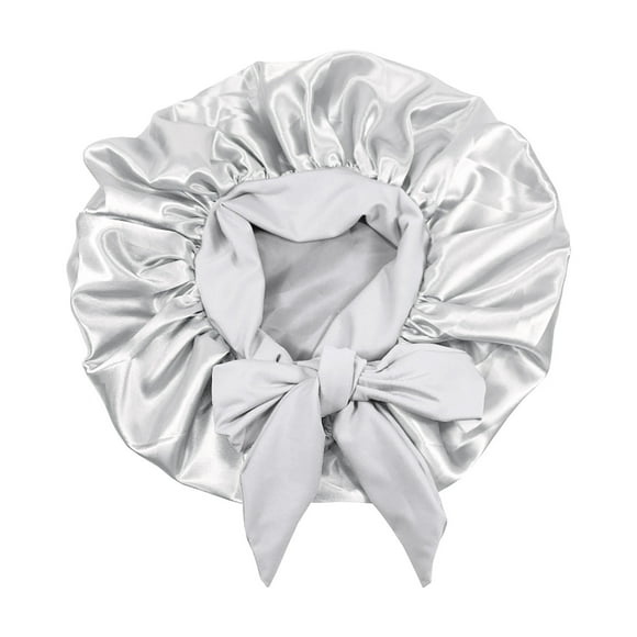Womens Satin Solid Broad-brimmed Hairband Sleep Cap Strap High Elastic Lace-up Shower Cap Women