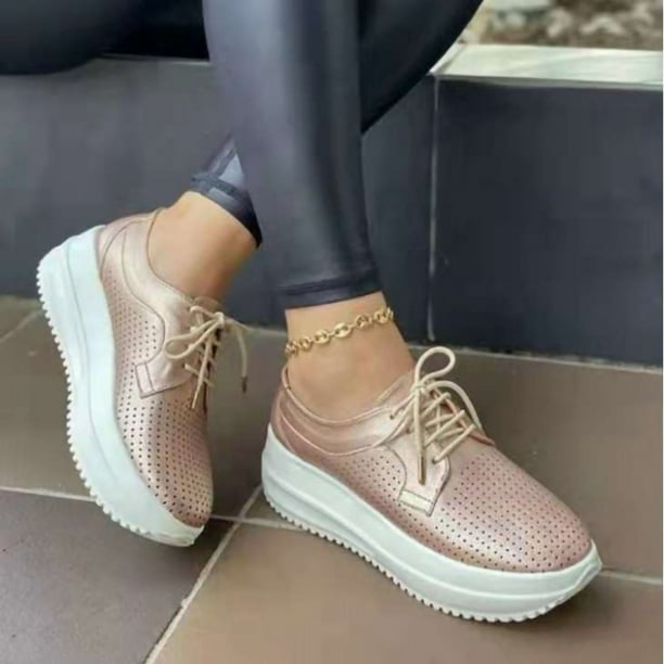 Zapatos casuales de talle alto con suela gruesa para mujer con cordones en la parte superior baja Wmkox8yii shalkjhdk352