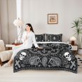 thumbnail image 4 of Castle Fairy Halloween Skull 7-Piece Twin Bedding,Hippie Paisley Cross Thorn Frame Pattern Bedding Comforter Set,Black White,Reversible, 4 of 7