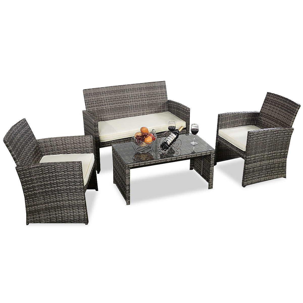 Topbuy 4PCS Outdoor Furniture Set Chairs Coffee Table Patio Garden Set