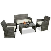 Topbuy 4PCS Outdoor Furniture Set Chairs Coffee Table Patio Garden Set Mix Gray