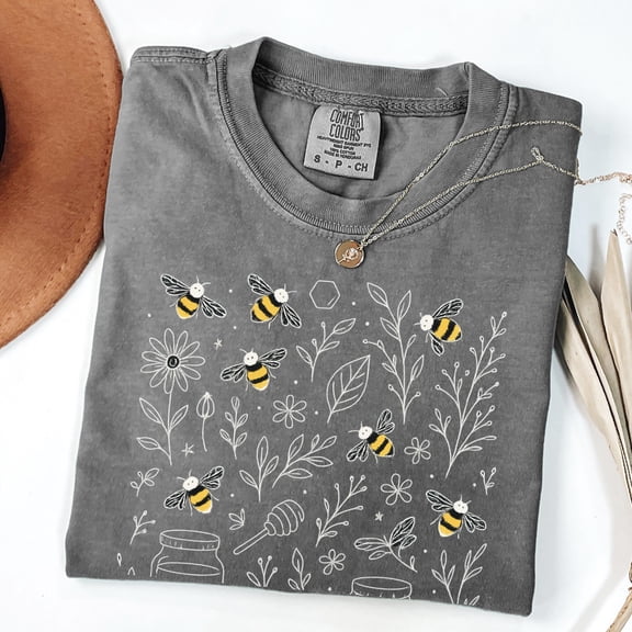 Vintage Bee Botanical T-Shirt: Honeycomb Doodle Tee