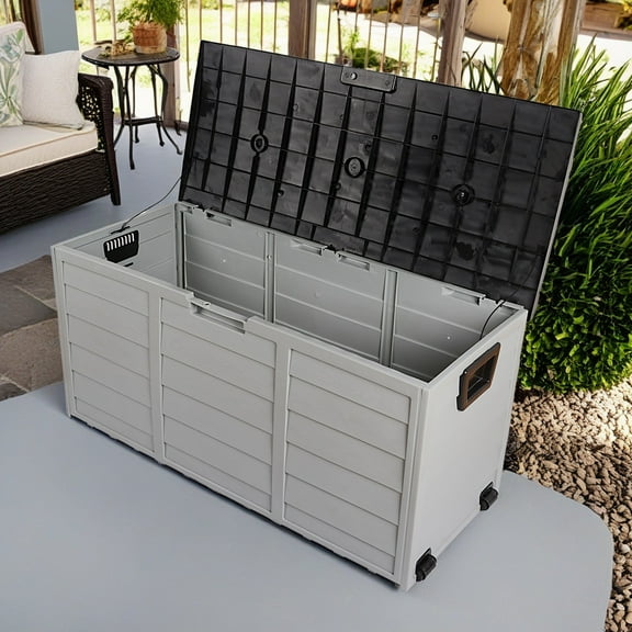 Canddidliike 75 Gallon Weather Storage Box on Wheel, Deck Bin Garden Bench for Outdoor Patio Seat - Black