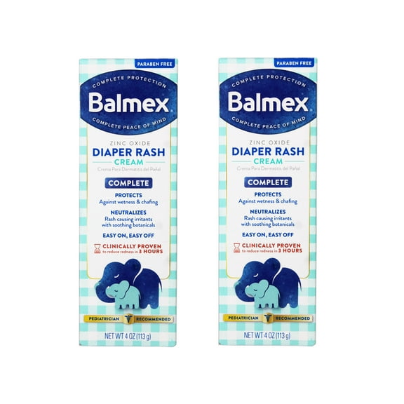 2 Pack - Balmex Zinc Oxide Diaper Rash Cream 4oz Each