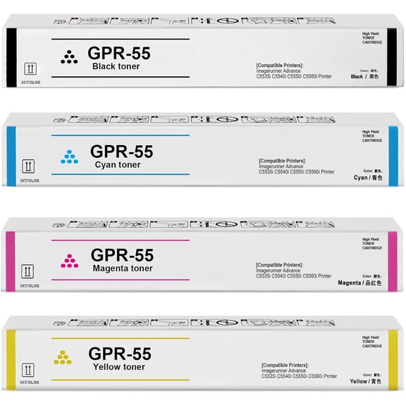 GPR-55 GPR55 High Yield Toner Cartridge Black Cyan Magenta Yellow Replacement for Canon GPR-55 GPR55 Toner Cartridge for ImageRunner Advance C5535i C5540i C5550i C5560i Printer(4 Pack)