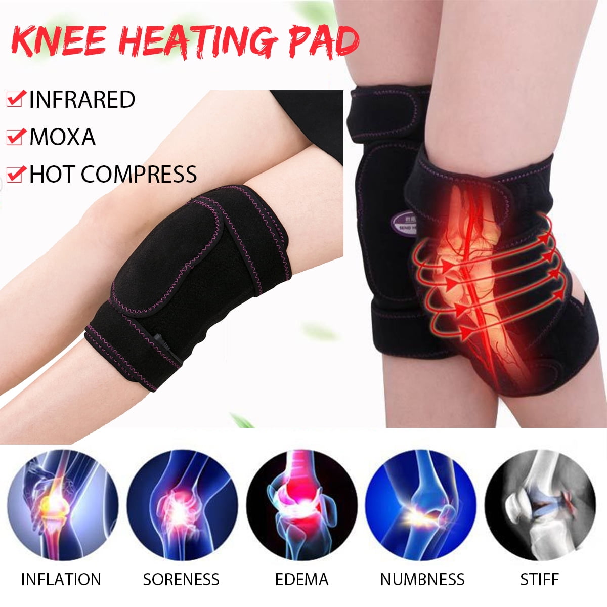 Heated Knee Pad Thermal Therapy Wrap Support Belt Massage Arthritis