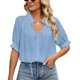 thumbnail image 1 of Camisa casual azul cielo de media manga y transpirable para mujer, talla XL, blusa con cuello en V y cordón ajustable, 1 of 6
