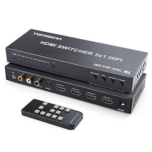 TOMSENN 1.4 Switch Switcher Box Selector 3 in 1 Out HDMI Audio Extractor Splitter with Optical SPDIF & RCA Audio Out & Remote Control Supports ARC, Ultra HD, Full 3D,