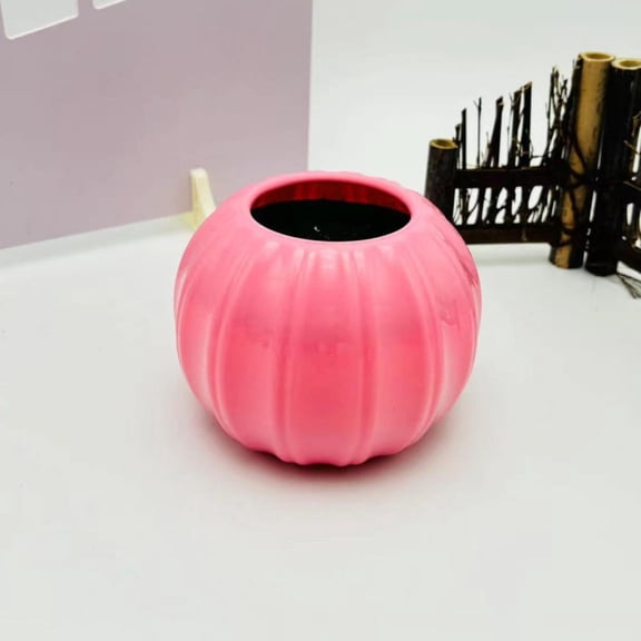 Pink Pumpkin Shaped Plastic Vase 5.5 Inch Autumn Halloween Thanksgiving Tabletop Decor for Dried Flowers