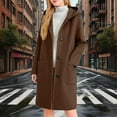 thumbnail image 2 of Trench Coat for Women Fashion Casual Oversized Button Down Hooded Jacket Woolen Long Sleeve Peacoat with Pockets, 2 of 9