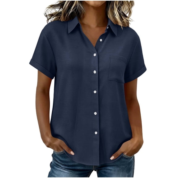 Cilsoka Short Sleeve Button Down Shirts for Women Summer Casual Cotton Gauze Tops Loose Fit Collared Blouses Pockets