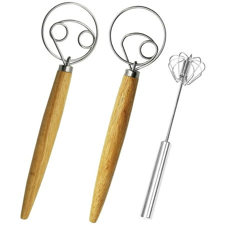 

xtangh Danish Dough Whisk Bread Mixer&Egg Whisk Kits Dutch Whisk Hand Push Rotary Whisk Blender Pastry or Pizza Dough Whisk