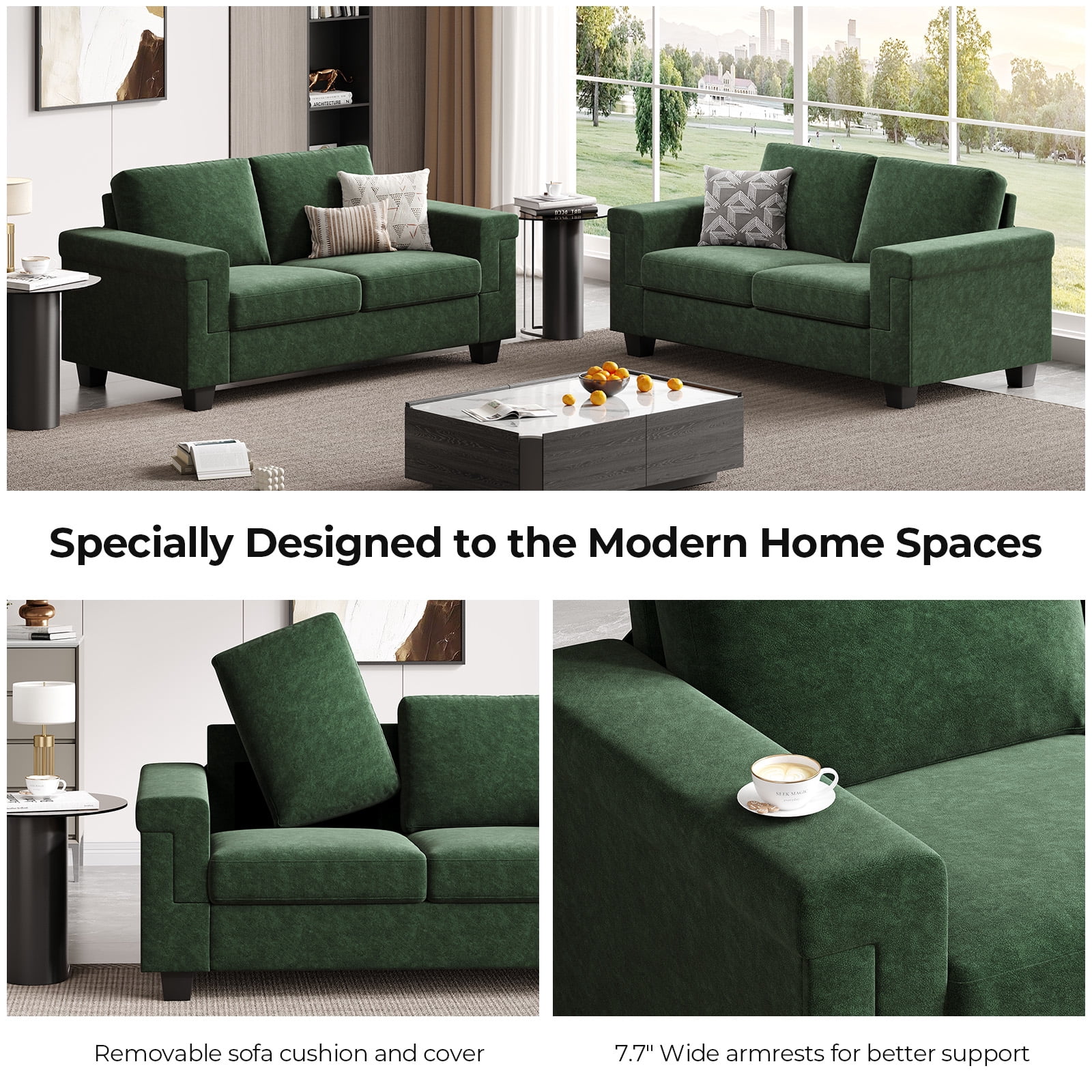 COPIAE 64.2” Small Couches for Living Room, High Resilience Loveseat Sofa, Velvet Fabric 2 Seat Sofa Couch with Wooden Frame& Upholstered Cushion, Modern Deep Seat Sofa for Bedroom Office