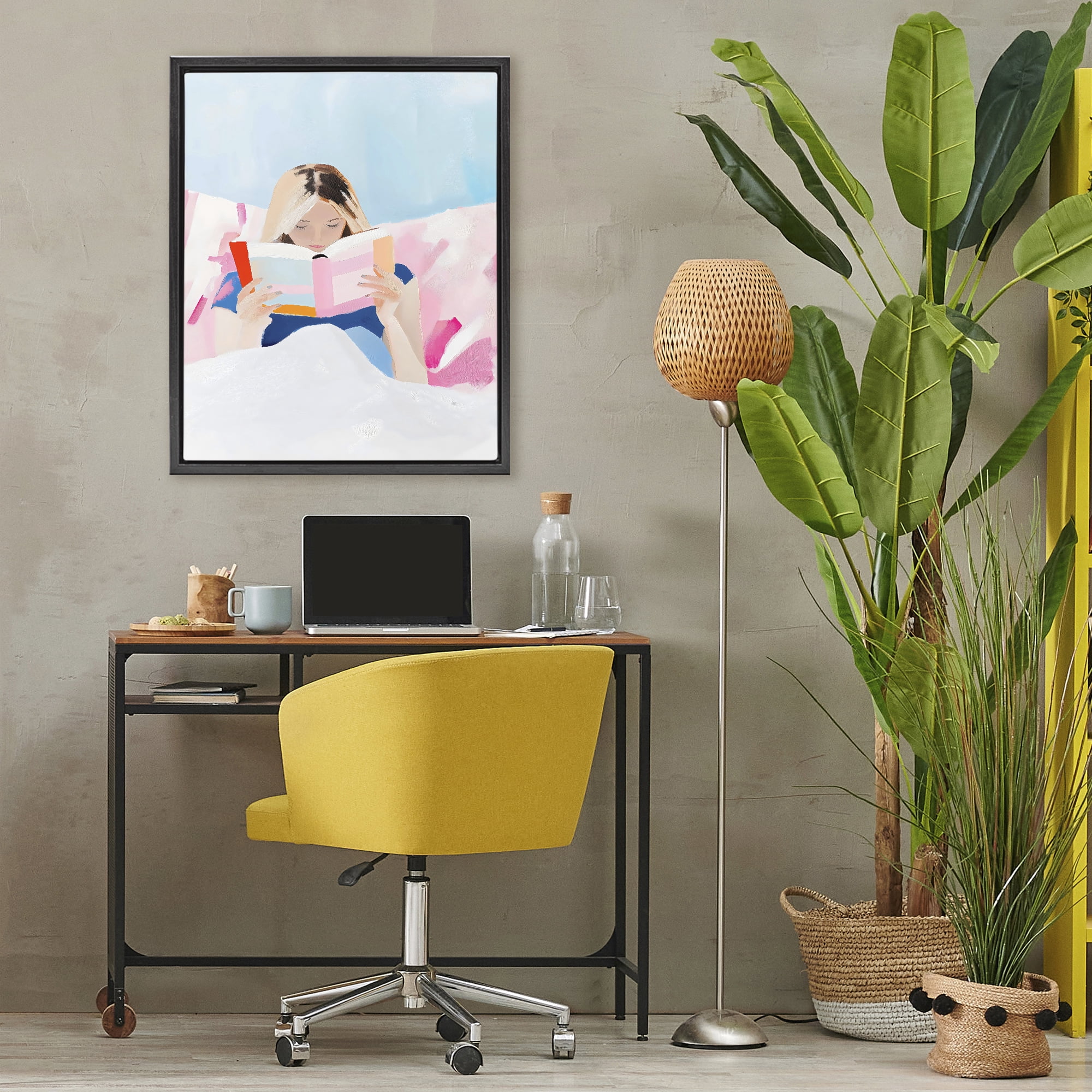 Stupell Industries Cozy Reading In Bed Black Framed Floater Canvas Wall Art, design by The Prints Vibe