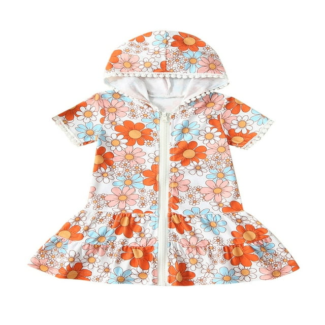 Robe de Plage à Manches Courtes pour Filles, Patchwork en Éponge, avec Capuche et Fermeture Éclair