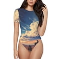 thumbnail image 1 of Balery Western Desert Cloud Cowboy Body de cuello redondo de manga corta para mujer Tops de manga corta Tops básicos-Medium, 1 of 7