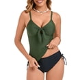 thumbnail image 2 of MIXUE Swim Suits for Women Solid Color Split High Waist Pants Suspender Backless Bikini Sets for Women Swimwears Beachwear,Green,XXXL, 2 of 9