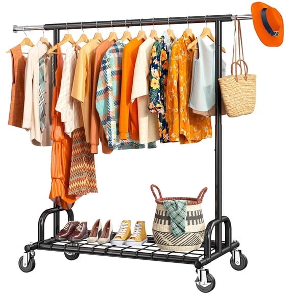 EnHomee Heavy Duty Clothing Rack 485 lbs, Adjustable Garment Rack with Wheels, Portable Clothes Rack for Storage,Black