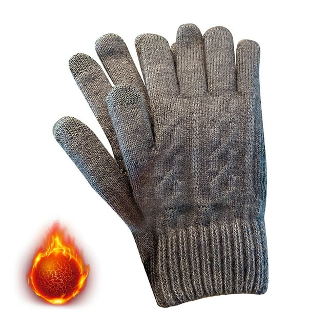 Knit Screen Gloves Winter Five Finger Couple Cycling Plus Fleece Student Thickened Warm Retro Woman