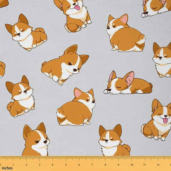 Castle Fairy Cartoon Corgi Fabric by the Yard 1 Yard,Cute Dog Home Decor Fabric by the Yard,Kawaii Animal Room Decor Fabric by the Yard,Microfiber Children Bedroom Decor