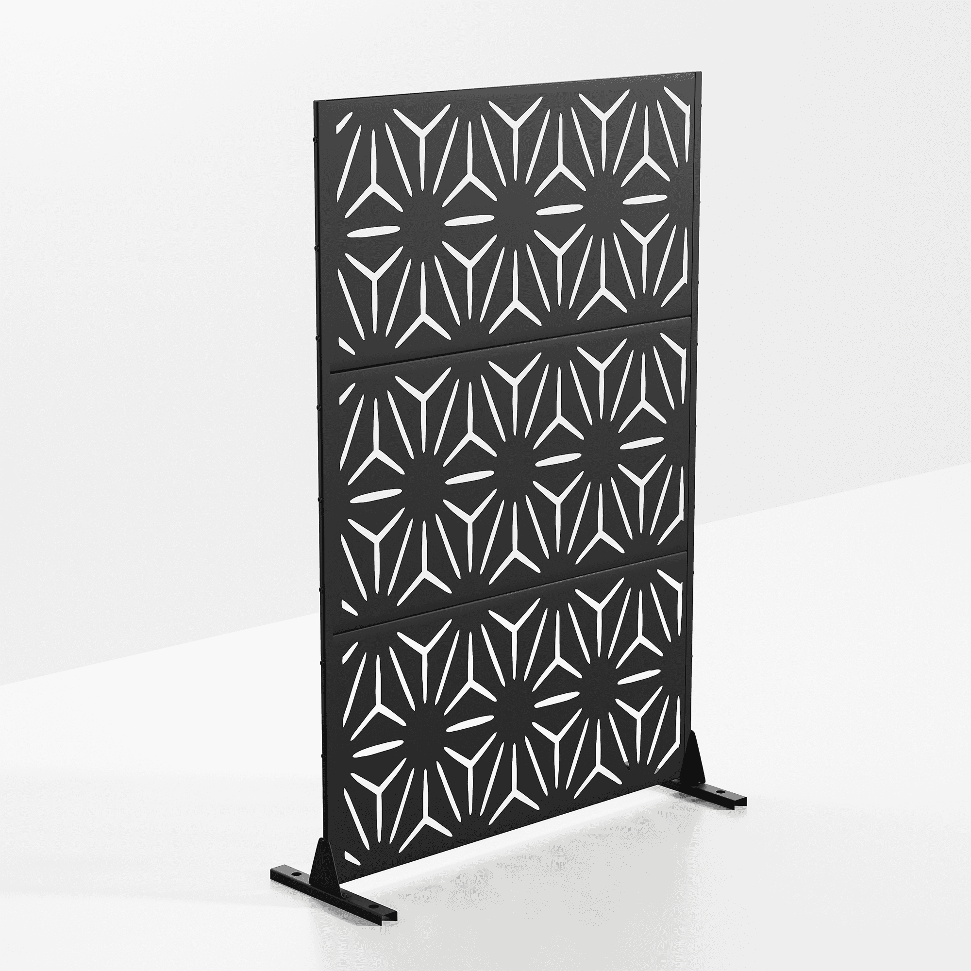 MAYEERTY Folding Privacy Screen – Heavy-Duty Galvanized Steel Panel,Snowflake,Black