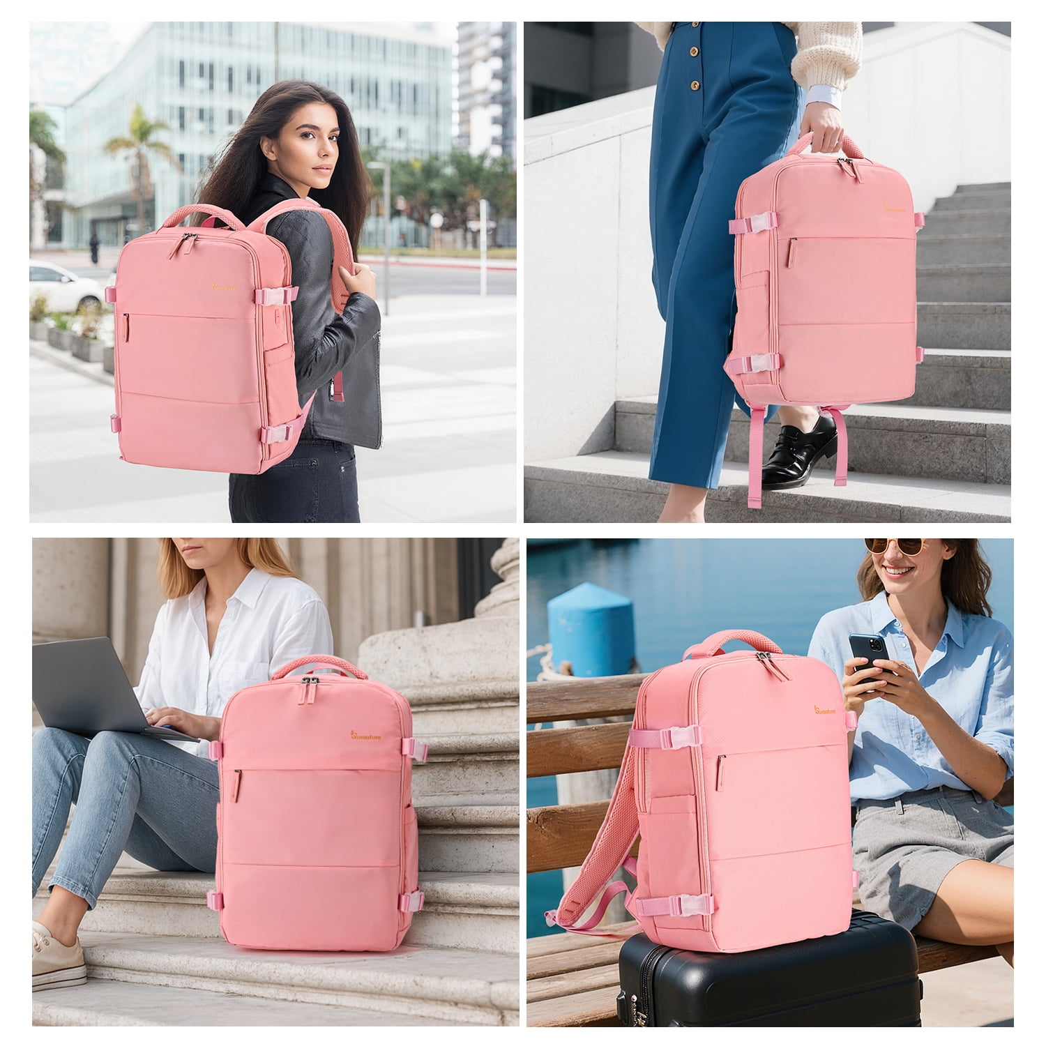 Travel Backpack for Men & Women, College Bookbag with Packing Cube Shoe Pocket, Flight Approved Carry on Backpack Fits 16" Laptop, Pink