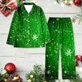 thumbnail image 2 of HNMKIU Ensemble de Pyjama pour Femmes Femmes Noël Décontracté Col à Revers Imprimé Père Noël Fêtes Flocons de Neige Manches Longues Ensemble Pantalon, 2 of 3