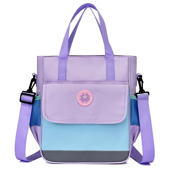 FUZHIQ Convertible School Tote Backpack for Ages 6-12, Color Block Shoulder Bookbag with Side Pockets, Water Resistant Durable Elementary School Handbag, Light Purple