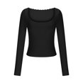 thumbnail image 3 of GigrtiJin U-Neck Tops for Womens Fashion Casual Long-Sleeved Solid Color Shirts Comfy Slim Fall Basic Blouses, 3 of 5