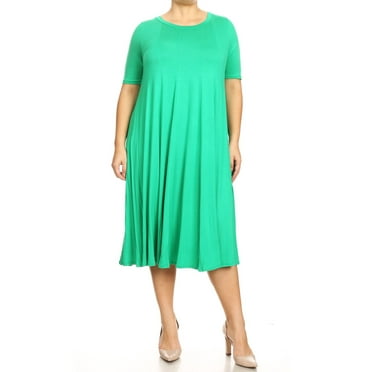 Women's Elegant Plus Size Midi Dress ? A-Line Design with Short Sleeves