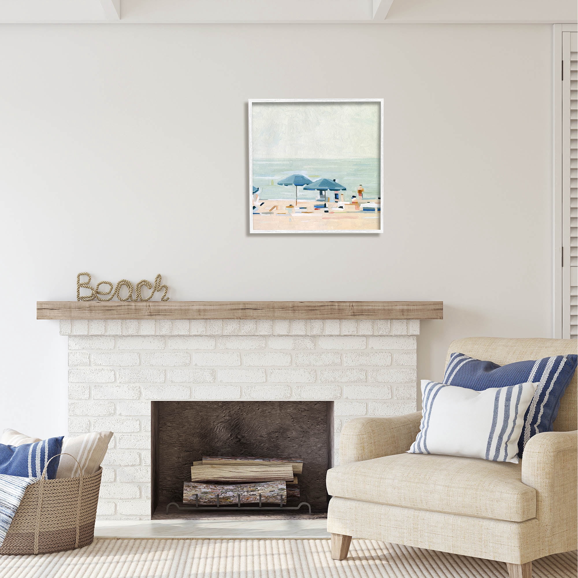 Stupell Industries Modern Summer Coast Beach Day Coastal Painting White Framed Art Print Wall Art