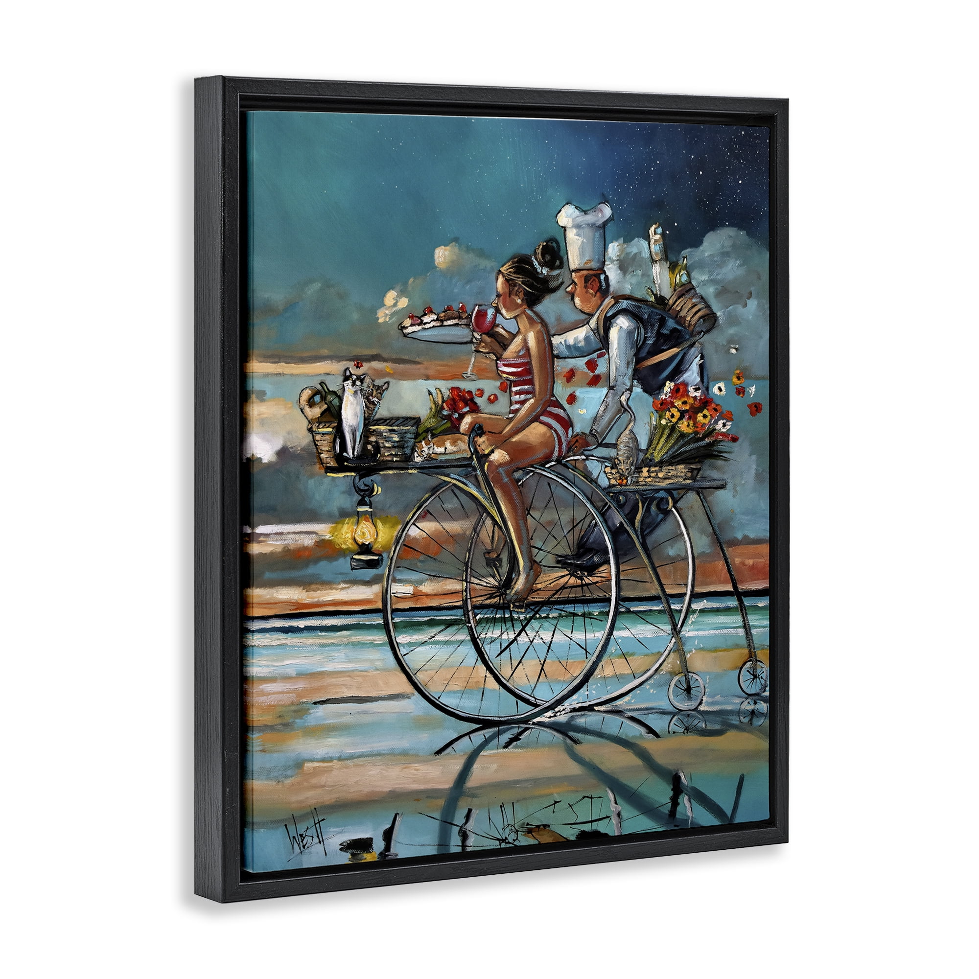 Stupell Industries Zaan's Dream Seaside Bicycle Ride Black Framed Floater Canvas Wall Art, design by Ronald West