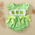 thumbnail image 2 of Ketyyh-chn99 Baby Girl Outfit Cute Baby Girl Smocked Romper Embroidery Collar Ruffle Sleeve Bodysuit Summer Outfit for 12-28 Months,Green, 2 of 6