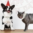 thumbnail image 3 of Small Dog Cat Big Pearl Collars with Crystal Rhinestone Diamond Décor, Adjustable Cute Fashion Pet PU Leather Necklace for Wedding Birthday Party (for Cats and Puppies), 3 of 6