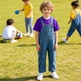 thumbnail image 3 of CAIVO Children Toddler Girls Denim Overalls Casual Loose Fit Jumpsuit With O-Neck Short Sleeve T-Shirts Tops Outfit Sets For Baby Trendy Clothes Sets, 3 of 5